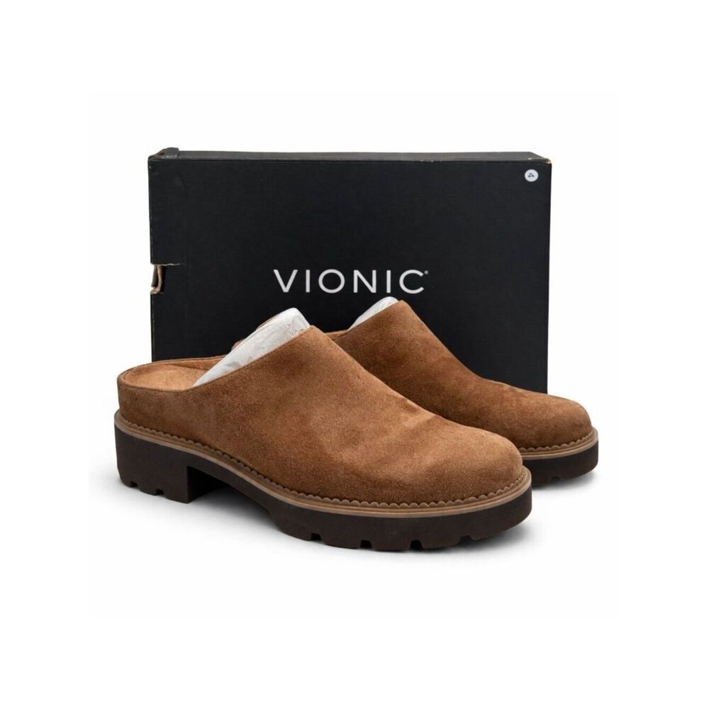 Vionic Fairfax Hazelnut Suede Leather Supportive Mule Clog Lug Sole Women’s 10 - Picture 2 of 12
